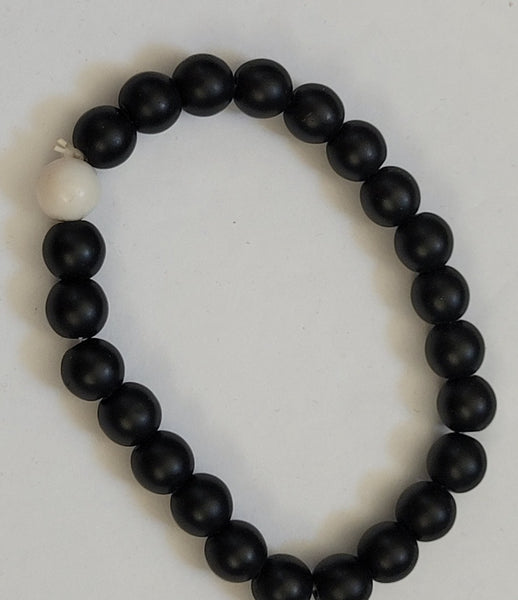 Black White Wood Bead Stretch Bracelet