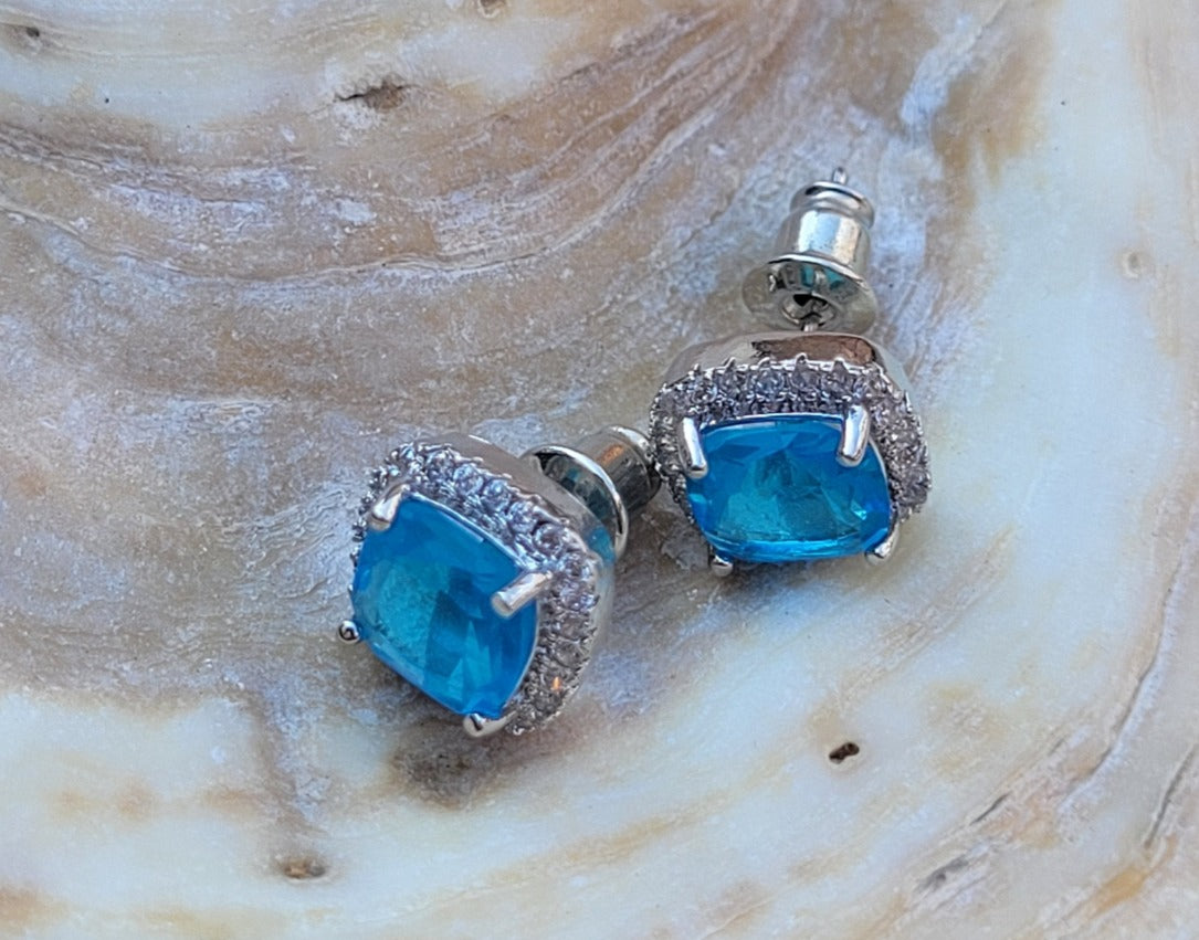 Square Blue Studded Earring