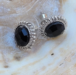 Black Round Rhinestone Stud Earrings