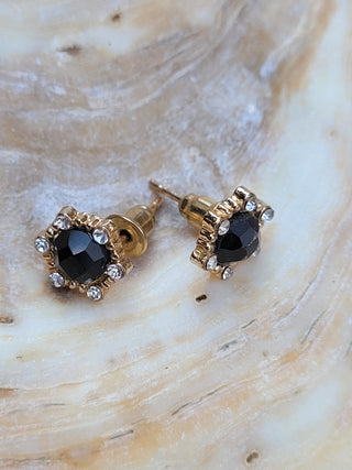 Black Stud Goldtone Post Earrings