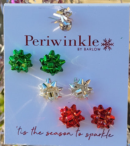 Holiday Bow Set of Three Christmas Earrings