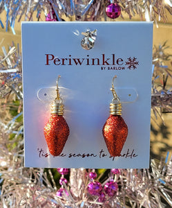 Red Glitter Christmas Bulb Light Earrings