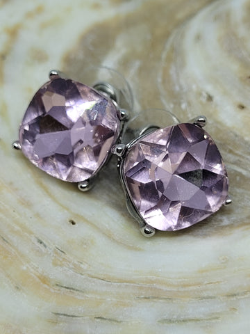 Large Pink Diamond Cut Stud Earrings