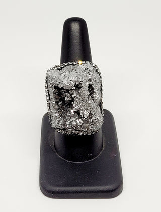 Square Druzy Grey Gold Adjustable Alloy Ring