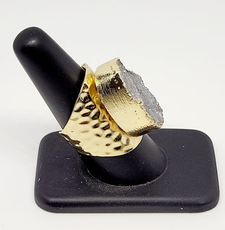 Oval Grey Druzy Gold Tone Adjustable Alloy Ring