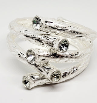 Abstract Silver Tone Rhinestone Statement Cuff Hinged Bracelet