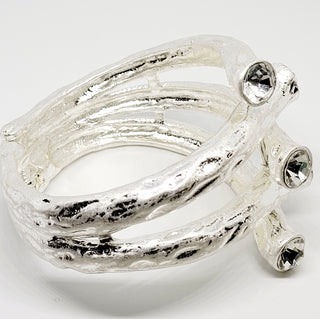 Abstract Silver Tone Rhinestone Statement Cuff Hinged Bracelet