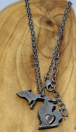 My Heart Belongs To Michigan Pewter Copper Necklace