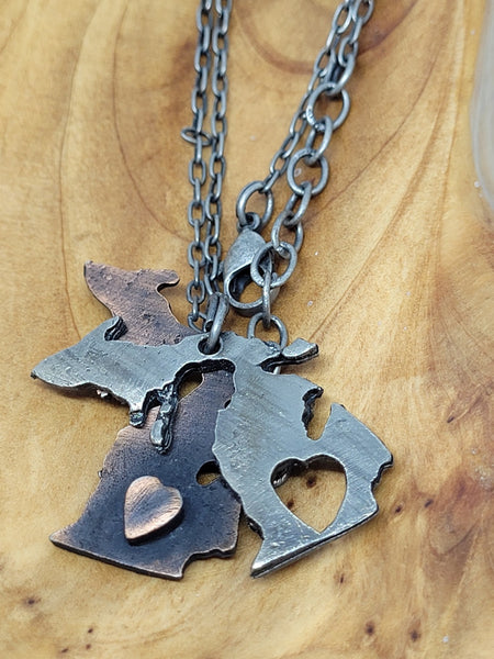 My Heart Belongs To Michigan Pewter Copper Necklace