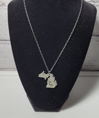 The Great Lake State Michigan Pewter Silver Necklace