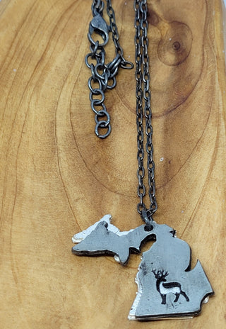 The Great Lake State Michigan Pewter Silver Necklace