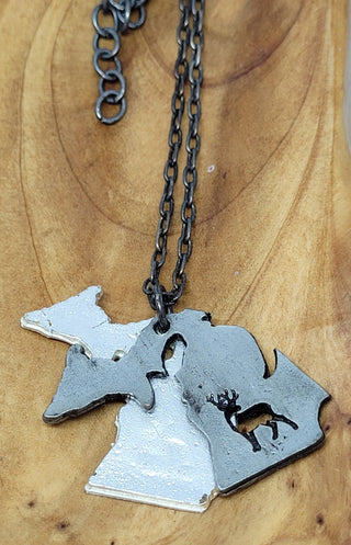 The Great Lake State Michigan Pewter Silver Necklace