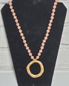 Mauve Wood Bead Long Necklace