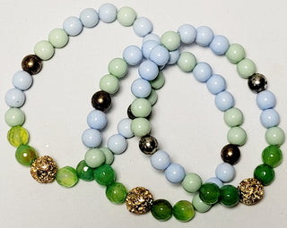 Green Blue Multi Colored Beaded Stretch Bracelet