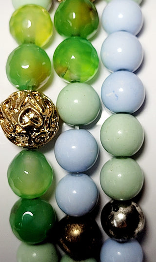 Green Blue Multi Colored Beaded Stretch Bracelet