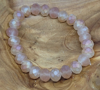 Frosted Glass Bead Ombre Peach Beige Stretch Bracelet