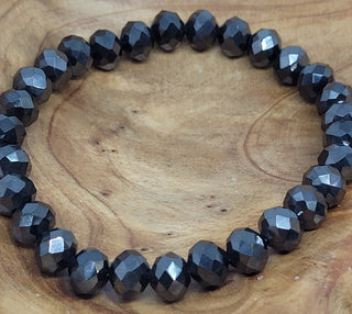 Metallic Graphite Dark Brown Bead Stretch Bracelet