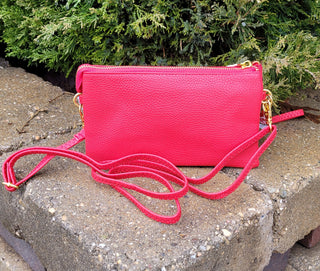 Monogrammable Three Compartment Wristlet  Red Cross Body