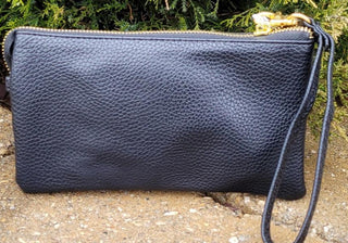 Three Compartment Wristlet Black Cross body Purse