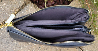 Three Compartment Wristlet Black Cross body Purse