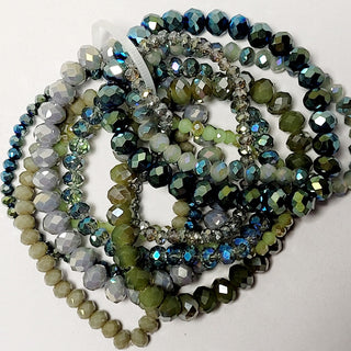 Eight Piece Faceted Stretch Bracelet Set Shades of Blue and Sage