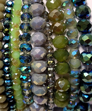 Eight Piece Faceted Stretch Bracelet Set Shades of Blue and Sage