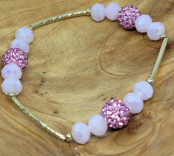 Pink Bead Pave Stone Stretch Bracelet