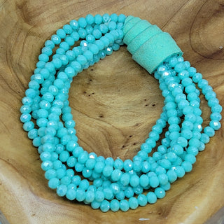 Seven Piece Aqua Beaded Bracelet Set