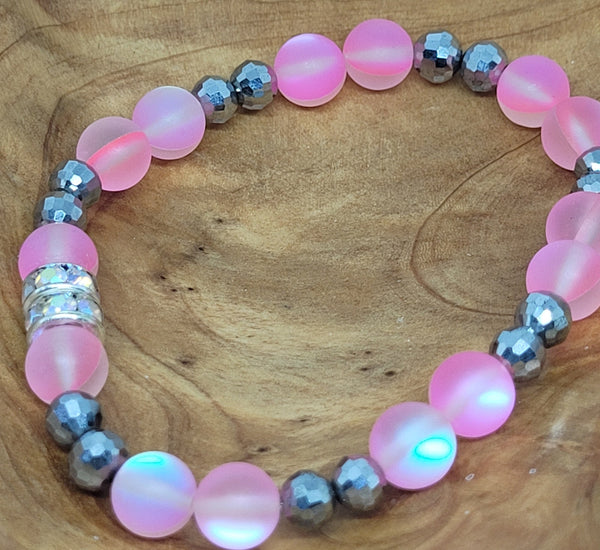 Pink Mermaid Glass Bead Stretch Bracelet