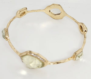 Gold Tone Faceted Yellow Crystal Bead Bangle Bracelet