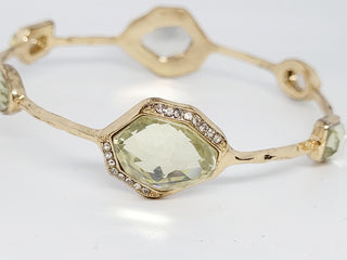 Gold Tone Faceted Yellow Crystal Bead Bangle Bracelet