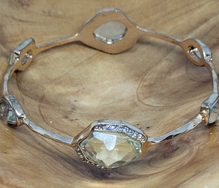 Gold Tone Faceted Yellow Crystal Bead Bangle Bracelet