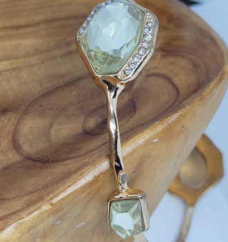 Gold Tone Faceted Yellow Crystal Bead Bangle Bracelet