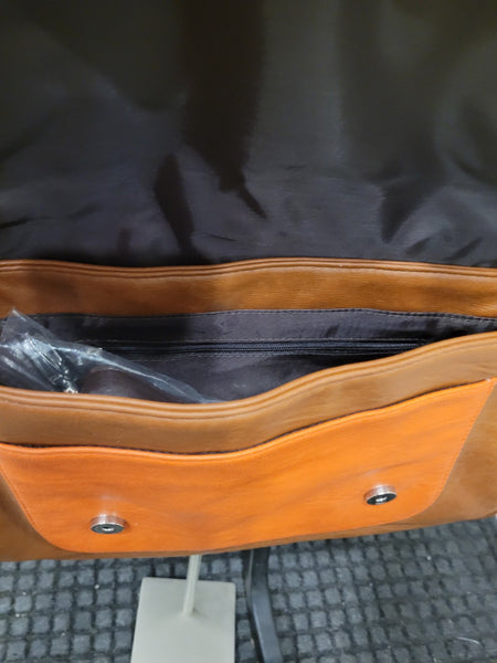 Briefcase Style Color Block Messenger Cross Body Faux Leather Purse
