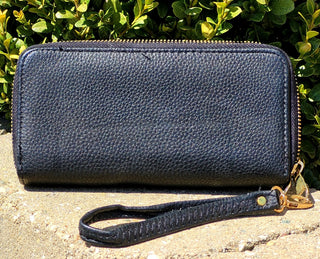Double Zip Wallet Wristlet Pebbled Black Wallet
