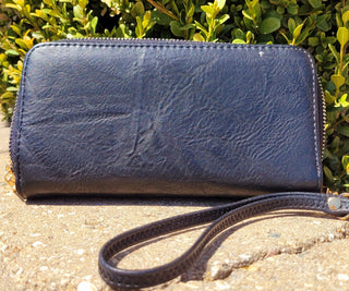 Double Zip Smooth Finish Wallet Black Wristlet