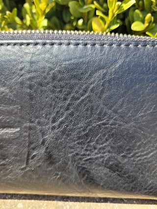 Double Zip Smooth Finish Wallet Black Wristlet