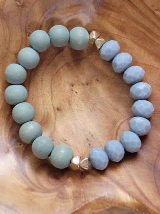 Sage Green Ice Blue Stretch Bracelet
