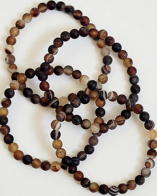 Matt Brown Agate Beaded Stretch Bracelet