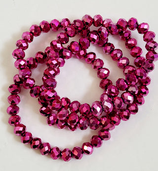 Rondelle Metallic Fuschia Beaded Stretch Bracelet