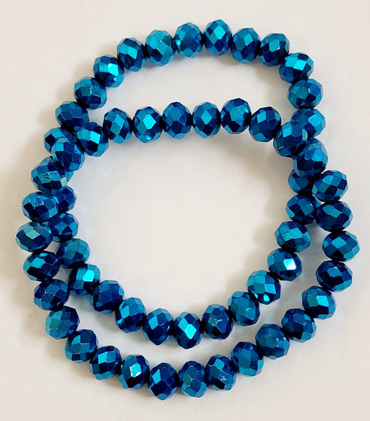 Rondelle Metallic Cobalt Blue Stretch Bead Bracelet