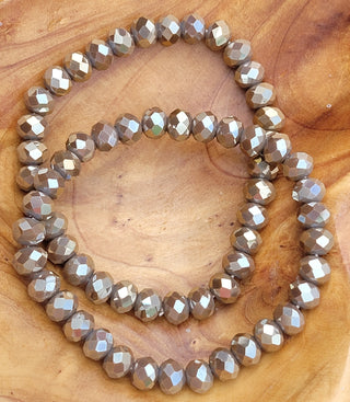 Rondelle Metallic Khaki Stretch Bead Bracelet