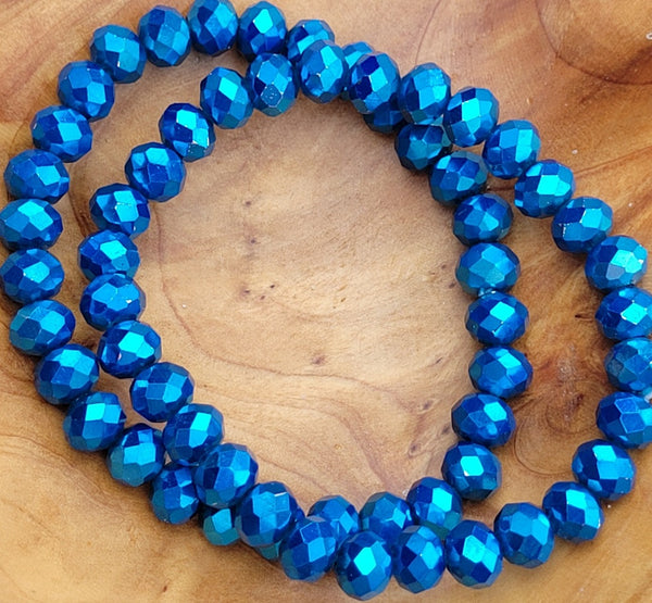 Rondelle Metallic Cobalt Blue Stretch Bead Bracelet