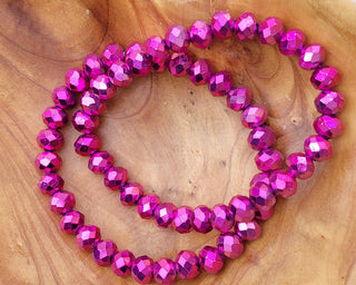 Rondelle Metallic Fuschia Beaded Stretch Bracelet