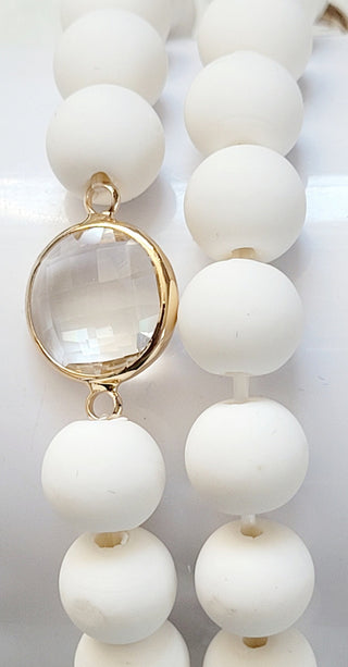 White Clay Beaded Bracelet Gold Crystal Accent