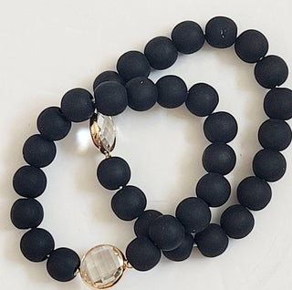 Black Clay Beaded Bracelet Gold Crystal Accent Bead