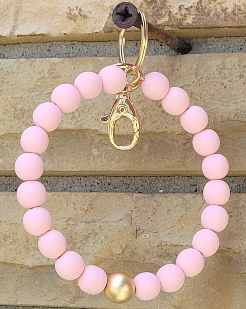 Pink Clay Beaded Wristlet Bracelet Key Chain