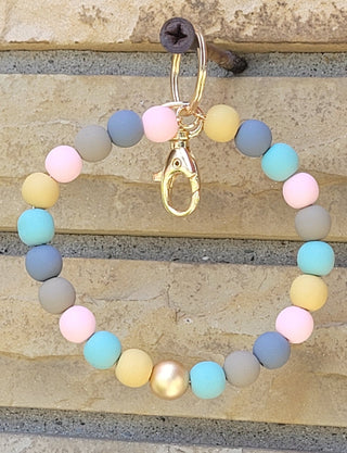 Multi Color Clay Beaded Wristlet Bracelet Key Chain