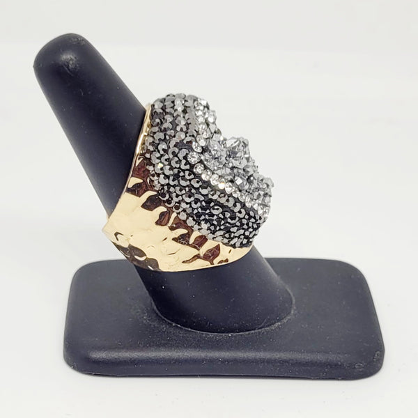 Druzy Abstract Adjustable Gold Tone Ring Silver Stone