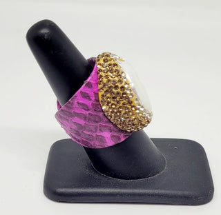 Fresh Water Pearl Faux Snakeskin Adjustable Ring Pink